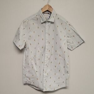 Denim & Flower Light Blue Pineapple Print Shirt, Slim Fit 100% Cotton